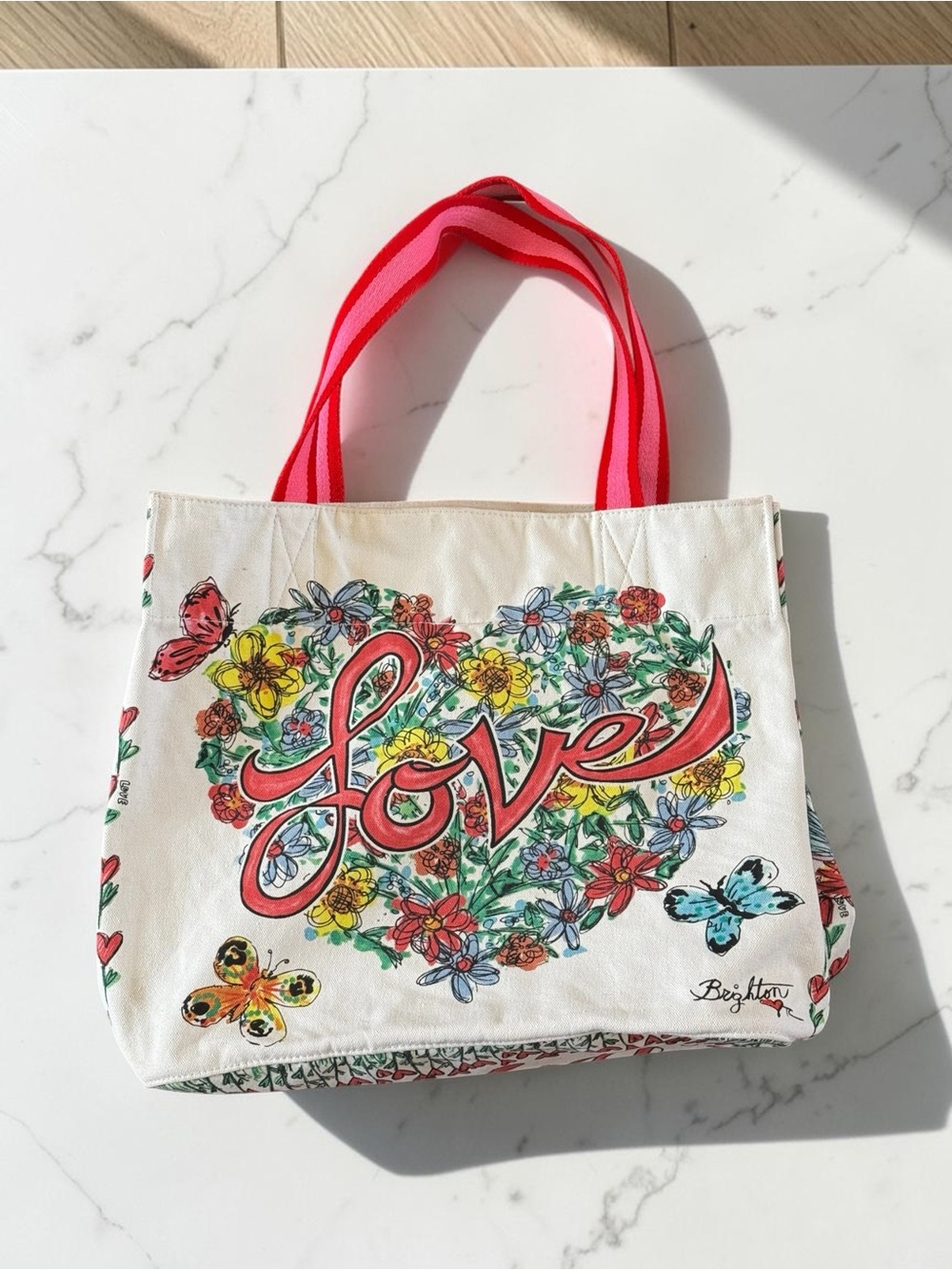 Brighton Large Love Tweet Flowers Heart Birds Canvas Butterflies Canvas Tote Bag